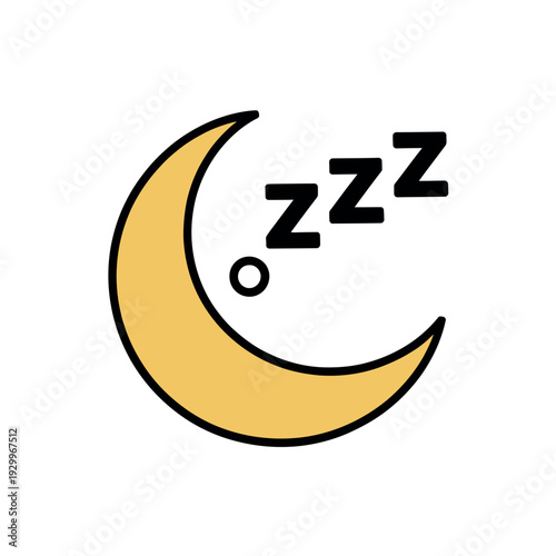 A cartoon moon with zzz sleeping sound symbolizes a good night's rest and peaceful slumber.