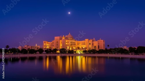 Wallpaper Mural A large building with domed roof reflected in still water at dusk, under a moonlit sky Torontodigital.ca