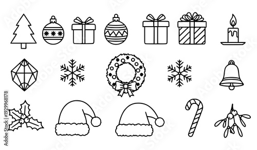 Christmas tradition outline symbol icons vector set for winter holidays