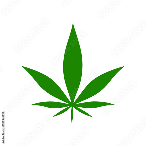 Green silhouette icon of a marijuana leaf with five smooth pointed segments. A concise vector illustration symbolizing natural cannabis, organic products, or medical themes.