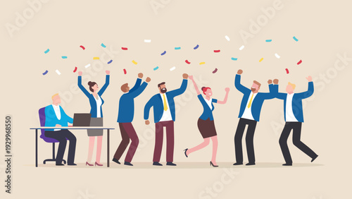 Vector illustration of 6 people celebrating in office