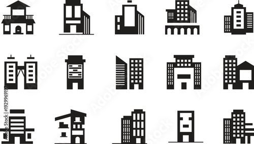 Buildings line icons. Bank, Hotel, Courthouse. City, Real estate, Architecture buildings icons vector