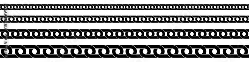 A set of decorative seamless ornaments in the form of black chains of various thicknesses on a white background. Graphic elements