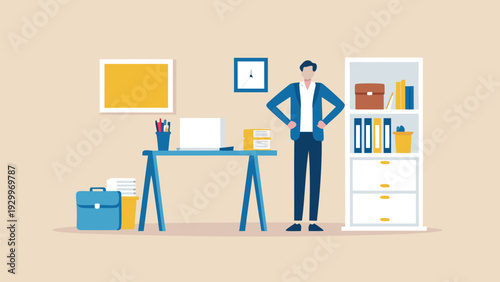 Vector illustration of businessman standing in office