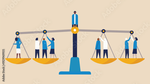 Vector illustration of people on balance scales