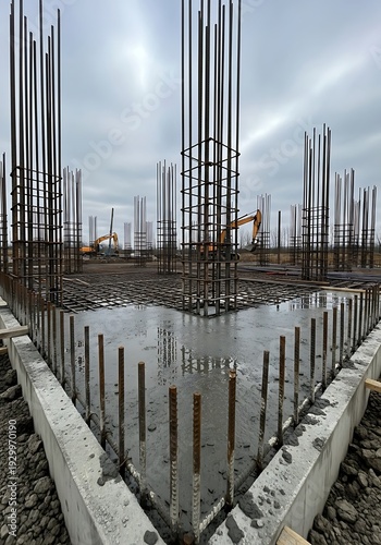 Modern Concrete Foundation with Steel Rebar for Building Infrastructure