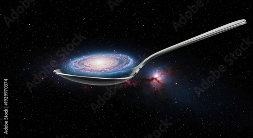 Galaxy universe served on a spoon conceptual illustration abstract
