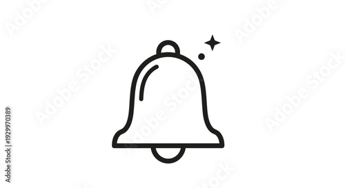 Simple outline bell icon with sparkling stars.