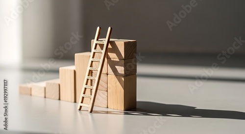 Wooden blocks arranged as growth steps with small 
