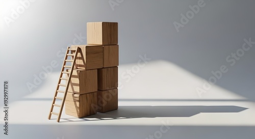 Wooden blocks arranged as growth steps with small 