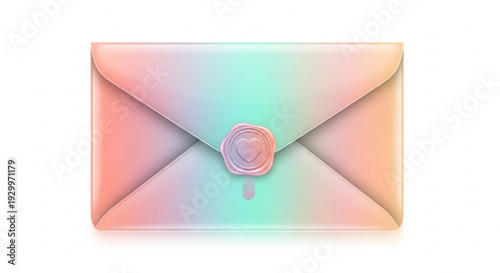 Pastel colored envelope with wax seal on white background symbolizing secrecy confidentiality and formal correspondence
