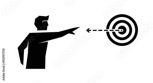 Man pointing at target with arrow symbolizing goal achievement and strategic direction.