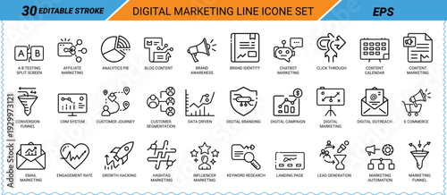 Digital marketing line icon set editable stroke EPS 30 icons Keywords: AB testing split
