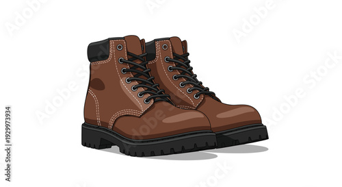 A pair of brown leather work boots with black soles and laces is displayed against a clean white background with a soft shadow.