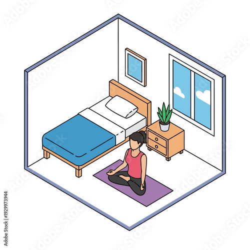 Woman Practicing Yoga in a Serene Bedroom Environment.