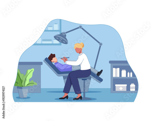 Dentist Examining Child Patient in Clinic