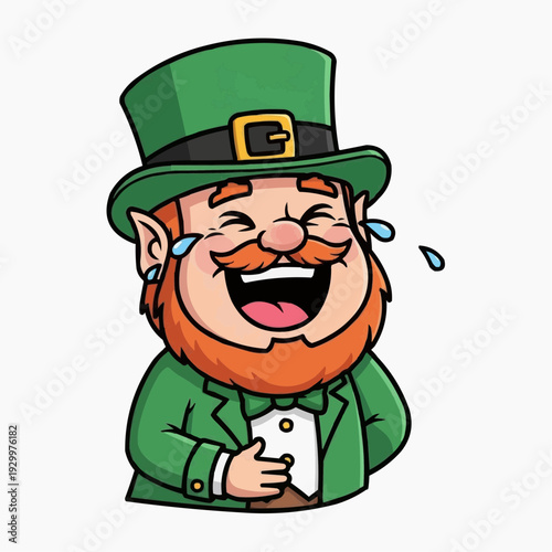 Happy leprechaun laughing hysterically with tears of joy, St. Patrick's Day