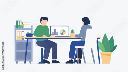Vector illustration of two people working at a desk