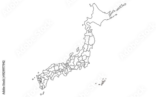 日本地図の線画シンプルイラスト素材