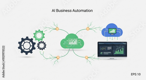Ai business automation concept with cloud computing and gears connecting technology