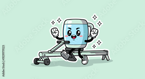 Cheerful cartoon marshmallow character on skateboard.