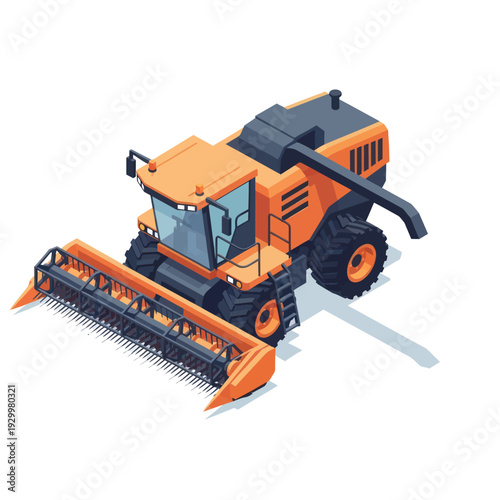 Isometric Combine Harvester for Agricultural Field Work.