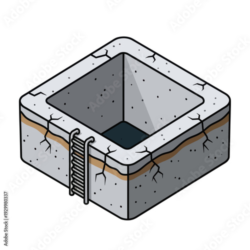 Isometric Concrete Pit with Ladder Isolated on White Background.