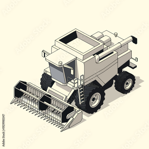 Isometric Combine Harvester Vehicle for Agricultural Harvesting Operations.