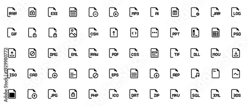 File and Folder icon set. Minimal vector icons pack. Includes files, documents, folders, storage, data, organization, system and more. Editable stroke.