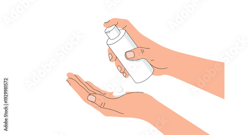 A pair of hands dispensing white moisturizing cream from a pump bottle onto an open palm against a plain white background.