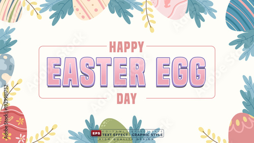 Editable 3d text effect easter egg with floral border for banner template design