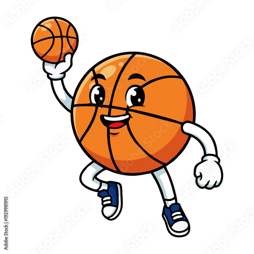 Cute Basketball Ball Character Jumping and Dribbling, Fun Sports Mascot for Team Branding and Merchandise