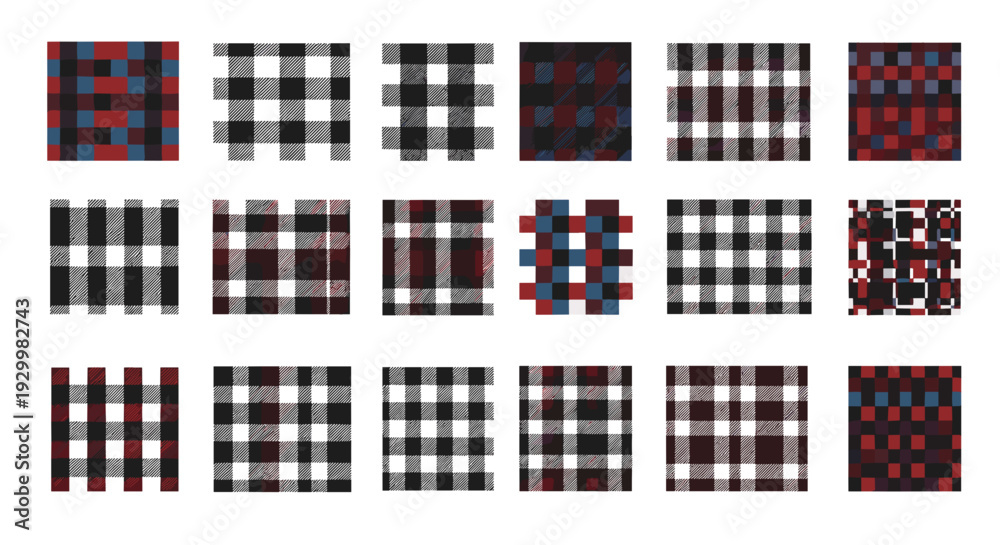 Fototapeta premium Collection of various plaid patterns with different colors and styles