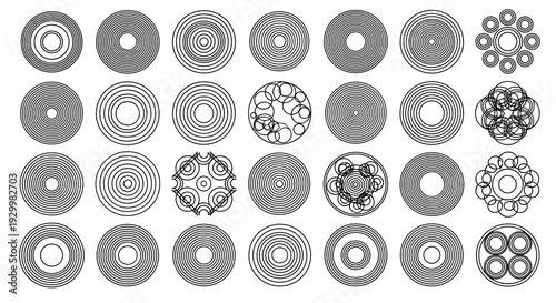 Collection of 25 intricate circular mandala patterns in black and white