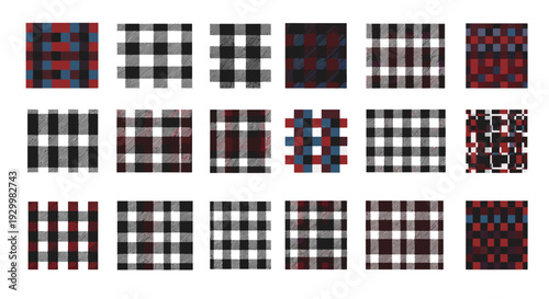 Collection of various plaid patterns with different colors and styles