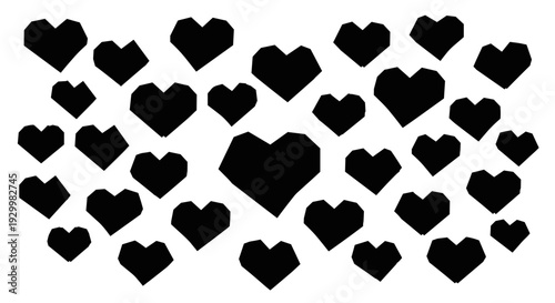 Collection of black hearts in various sizes