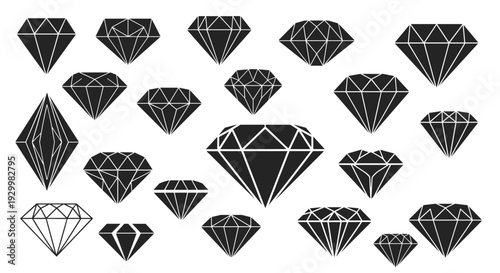 Collection of various black and white diamond illustrations