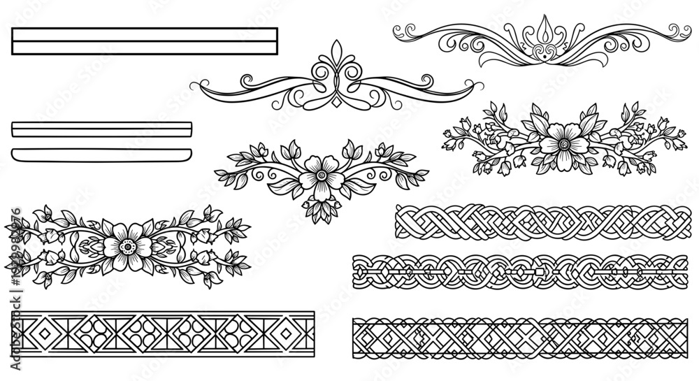 Fototapeta premium Collection of decorative vintage borders and floral design elements