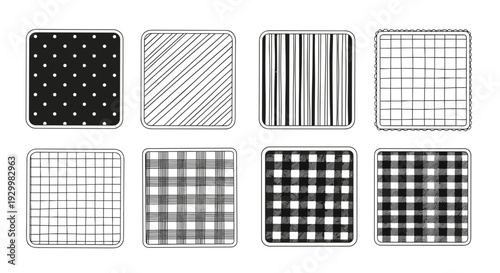 Collection of various black and white patterned square textures