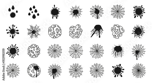 Collection of black abstract virus or bacteria icons