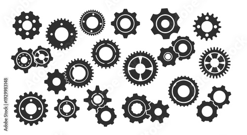 Collection of black gears and cogs