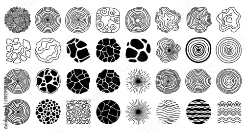 Collection of abstract circular patterns with intricate line designs