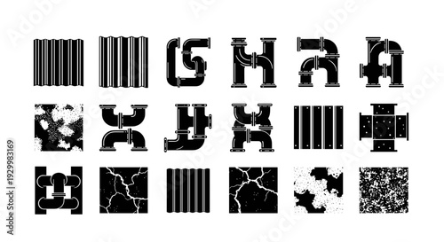 Set of 16 black and white barcode and qr code symbols collection