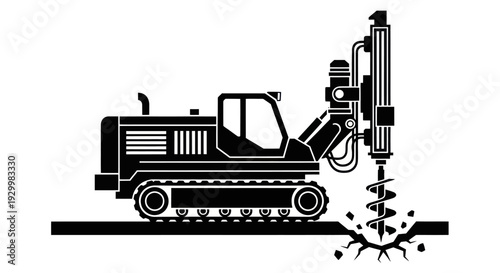 Heavy Duty Drilling Rig Machine Icon Silhouette.