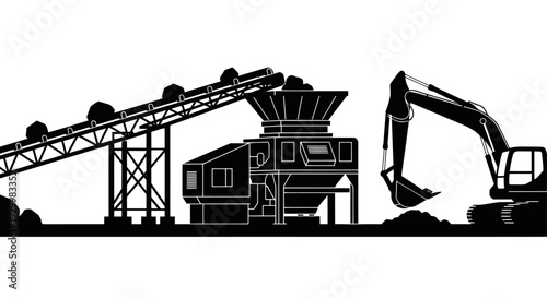 Heavy machinery at a quarry site for mining operations.