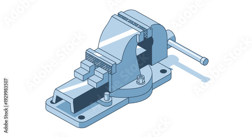 Illustration of a metal bench vise tool for clamping objects securely.