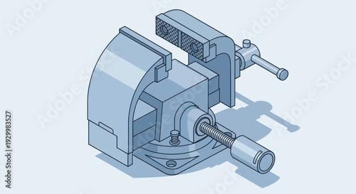 Industrial Bench Vise with Rotating Base and Swivel Jaws.