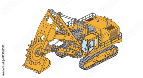 Heavy-duty yellow excavator machine for mining and construction.