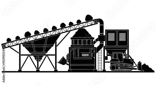 Industrial Conveyor Belt System with Heavy Machinery and Silos.