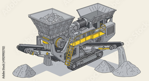 Industrial Rock Crusher Machine for Mining and Construction Operations.